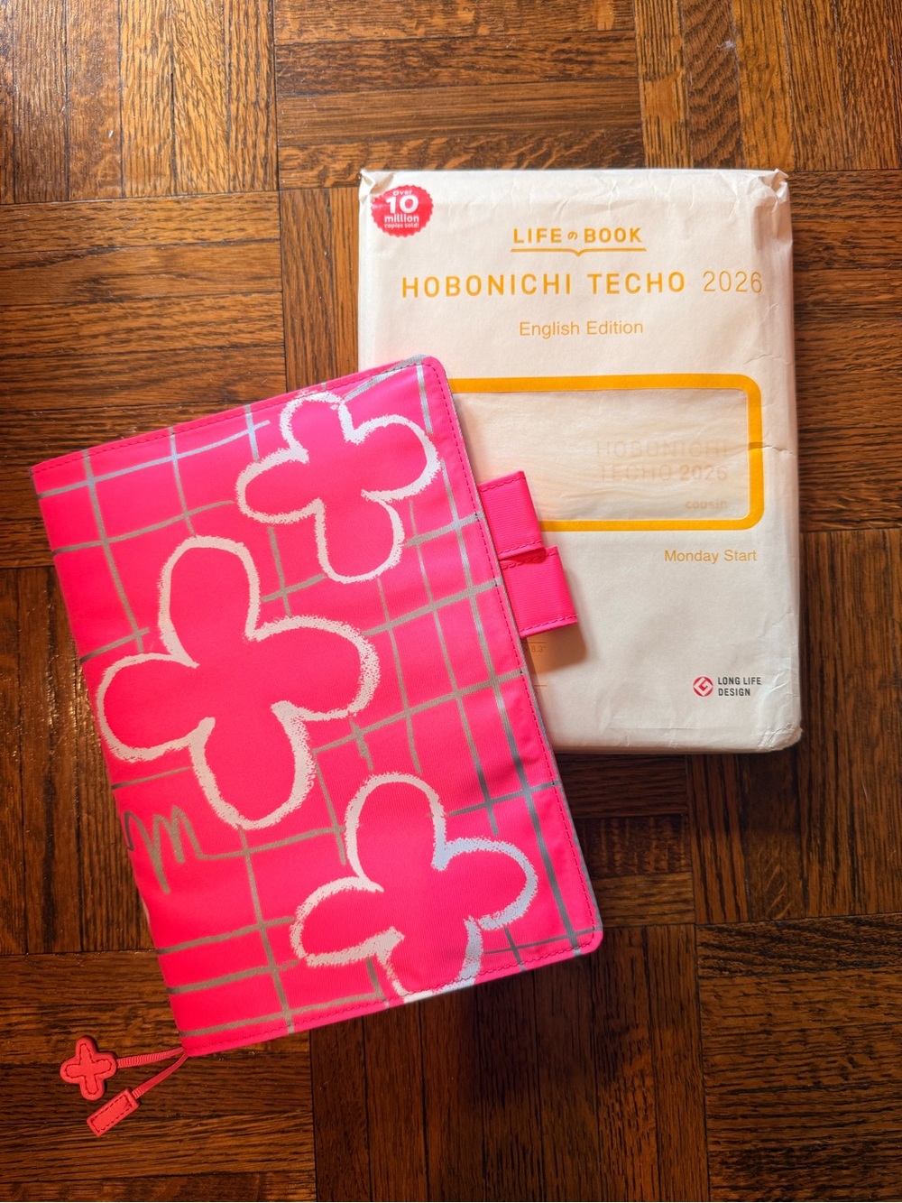 Hobonichi Techo 2026 Pink Floral Cover with Pen Loop